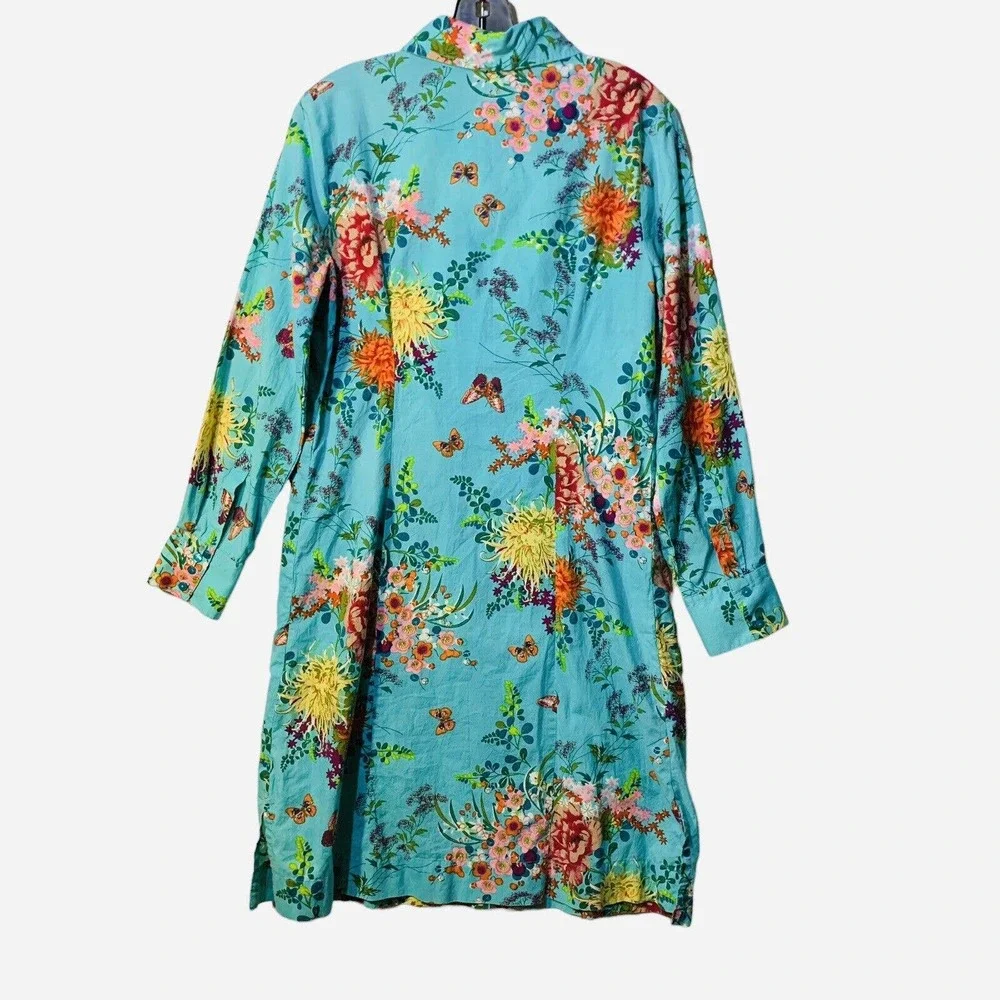 Soft Surroundings Cotton Butterfly Garden Art-to-Wear Long  Shirt Dress - Picture 2 of 10